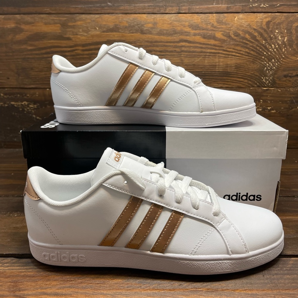 Adidas Baseline K White/Gold Court Shoes